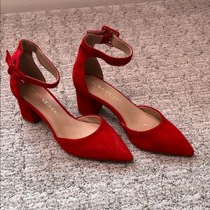 Kurt Geiger Red Heeled Suede Pumps with Ankle Strap